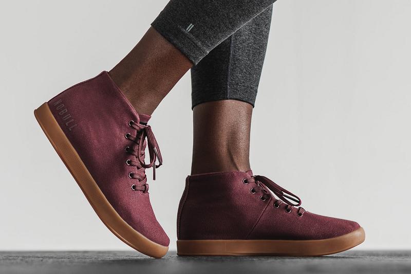 Dark / Red Nobull Cabernet Gum Canvas Mid Women's Trainers | CA U1967Z